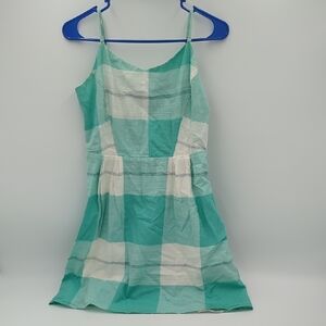 Old Navy Plaid Sundress Women's Medium Teal White Cotton Lined Sleeveless Casual
